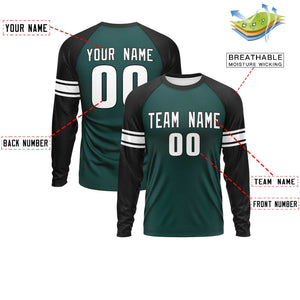 Custom Midnight Green Black White Crew Neck Personalized Raglan Long Sleeve Performance T-shirt