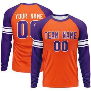 Custom Orange Purple White Crew Neck Personalized Raglan Long Sleeve Performance T-shirt