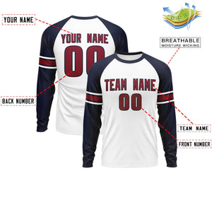 Custom White Navy Crimson Crew Neck Personalized Raglan Long Sleeve Performance T-shirt