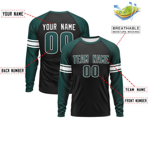 Custom Black Midnight Green White Crew Neck Personalized Raglan Long Sleeve Performance T-shirt