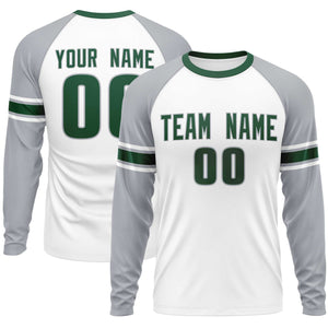 Custom White Gray Green Crew Neck Personalized Raglan Long Sleeve Performance T-shirt