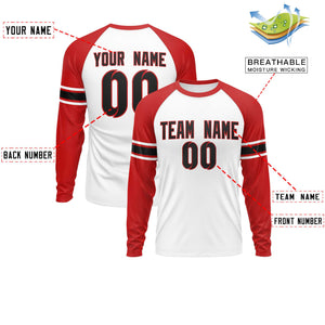 Custom White Red Black Crew Neck Personalized Raglan Long Sleeve Performance T-shirt