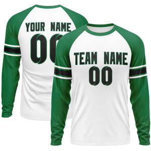 Custom White Kelly Green Black Crew Neck Personalized Raglan Long Sleeve Performance T-shirt