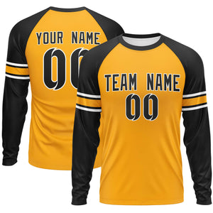 Custom Yellow Black Yellow Crew Neck Personalized Raglan Long Sleeve Performance T-shirt