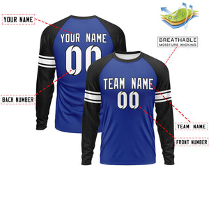 Custom Royal Black White Crew Neck Personalized Raglan Long Sleeve Performance T-shirt