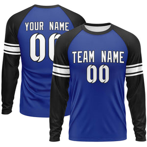 Custom Royal Black White Crew Neck Personalized Raglan Long Sleeve Performance T-shirt