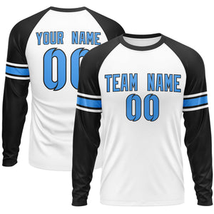 Custom White Black Powder Blue Crew Neck Personalized Raglan Long Sleeve Performance T-shirt