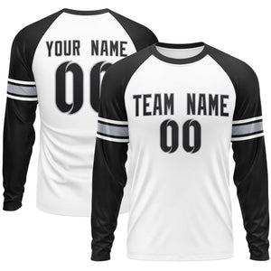 Custom White Black Gray Crew Neck Personalized Raglan Long Sleeve Performance T-shirt