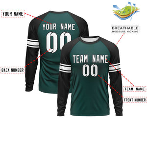 Custom Midnight Green Black White Crew Neck Personalized Raglan Long Sleeve Performance T-shirt