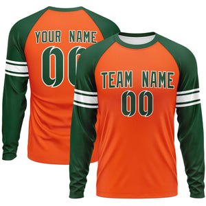 Custom Orange Green White Crew Neck Personalized Raglan Long Sleeve Performance T-shirt