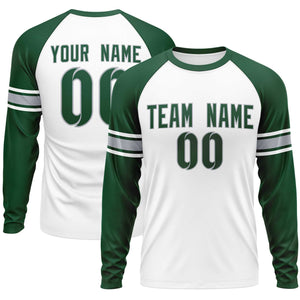 Custom White Green Gray Crew Neck Personalized Raglan Long Sleeve Performance T-shirt