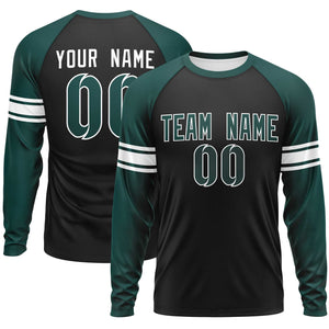 Custom Black Midnight Green White Crew Neck Personalized Raglan Long Sleeve Performance T-shirt