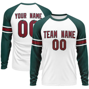 Custom White Midnight Green Crimson Crew Neck Personalized Raglan Long Sleeve Performance T-shirt