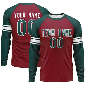 Custom Crimson Midnight Green White Crew Neck Personalized Raglan Long Sleeve Performance T-shirt