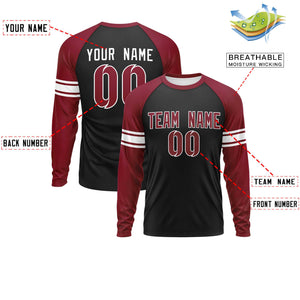 Custom Black Crimson White Crew Neck Personalized Raglan Long Sleeve Performance T-shirt