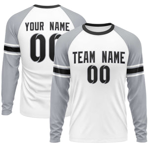 Custom White Gray Black Crew Neck Personalized Raglan Long Sleeve Performance T-shirt