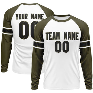 Custom White Olive Black Crew Neck Personalized Raglan Long Sleeve Performance T-shirt