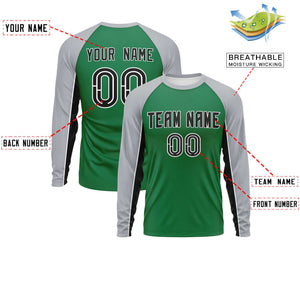 Custom Kelly Green Gray Crew Neck Raglan Long Sleeve Performance T-Shirt