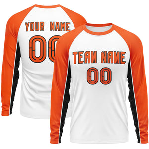 Custom White Orange Crew Neck Raglan Long Sleeve Performance T-Shirt