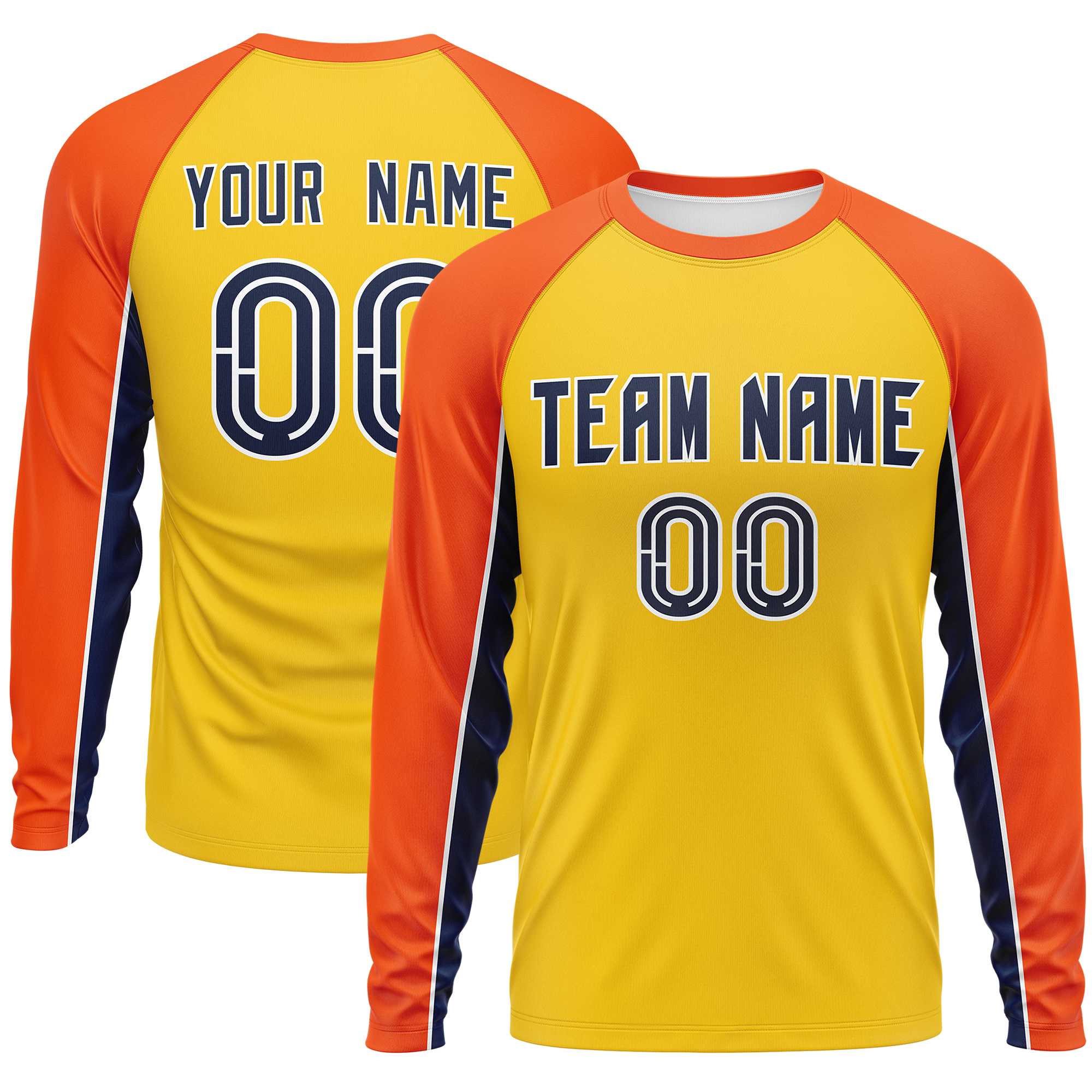 Custom Gold Orange Crew Neck Raglan Long Sleeve Performance T-Shirt