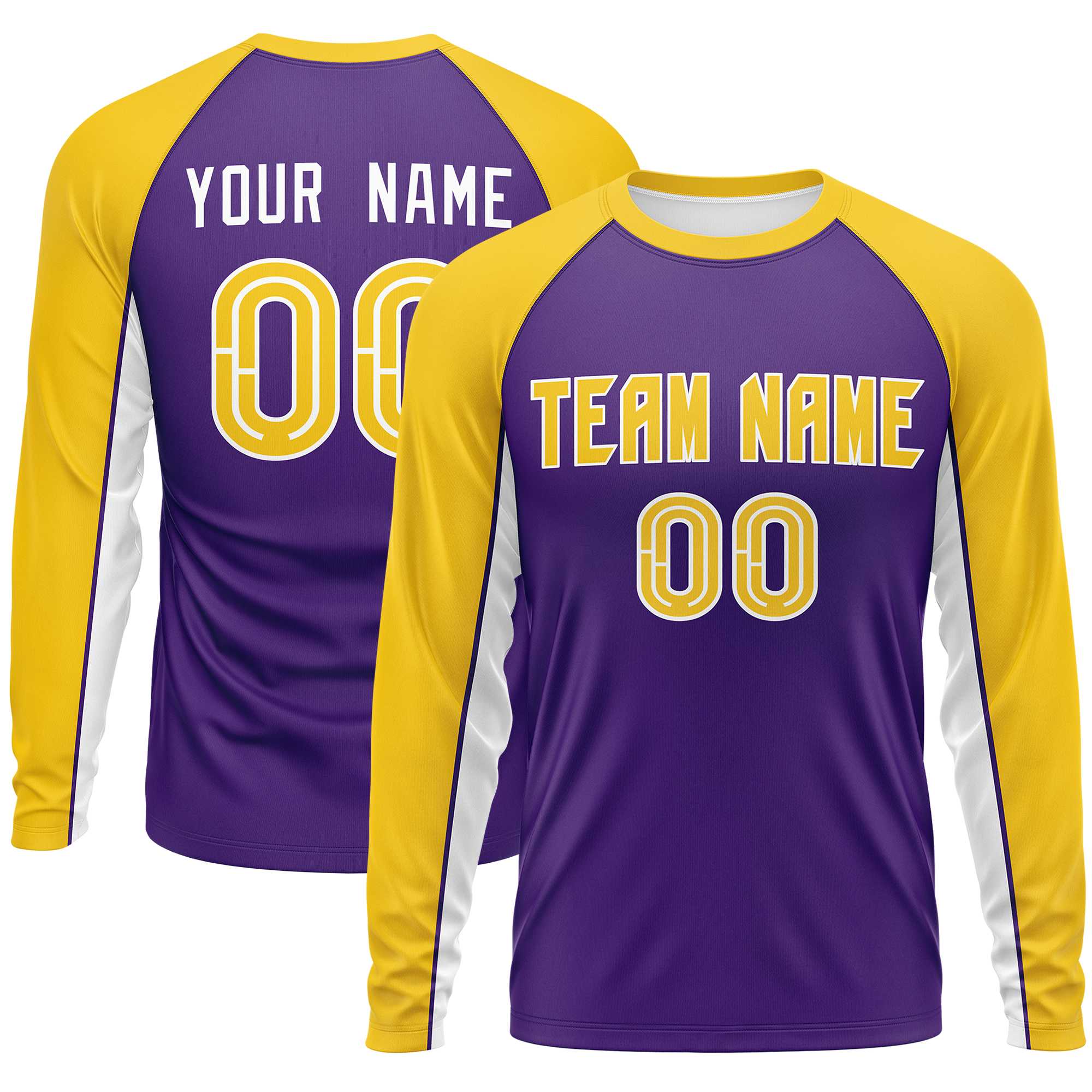 Custom Purple Gold Crew Neck Raglan Long Sleeve Performance T-Shirt