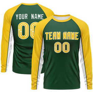 Custom Green Gold Crew Neck Raglan Long Sleeve Performance T-Shirt