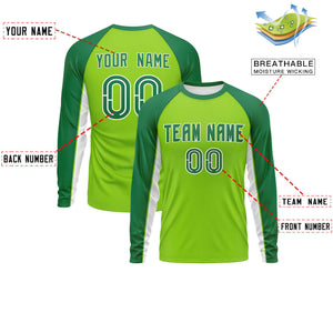 Custom Neon Green Kelly Green Crew Neck Raglan Long Sleeve Performance T-Shirt