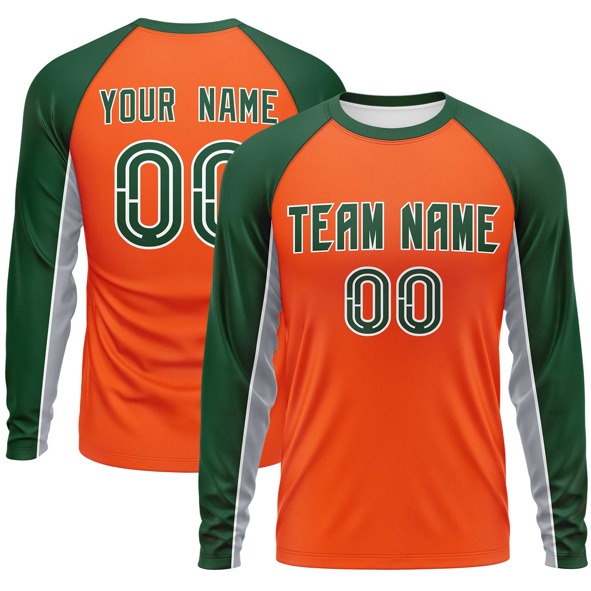 Custom Orange Green Crew Neck Raglan Long Sleeve Performance T-Shirt