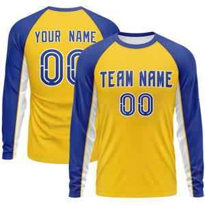 Custom Gold Royal Crew Neck Raglan Long Sleeve Performance T-Shirt