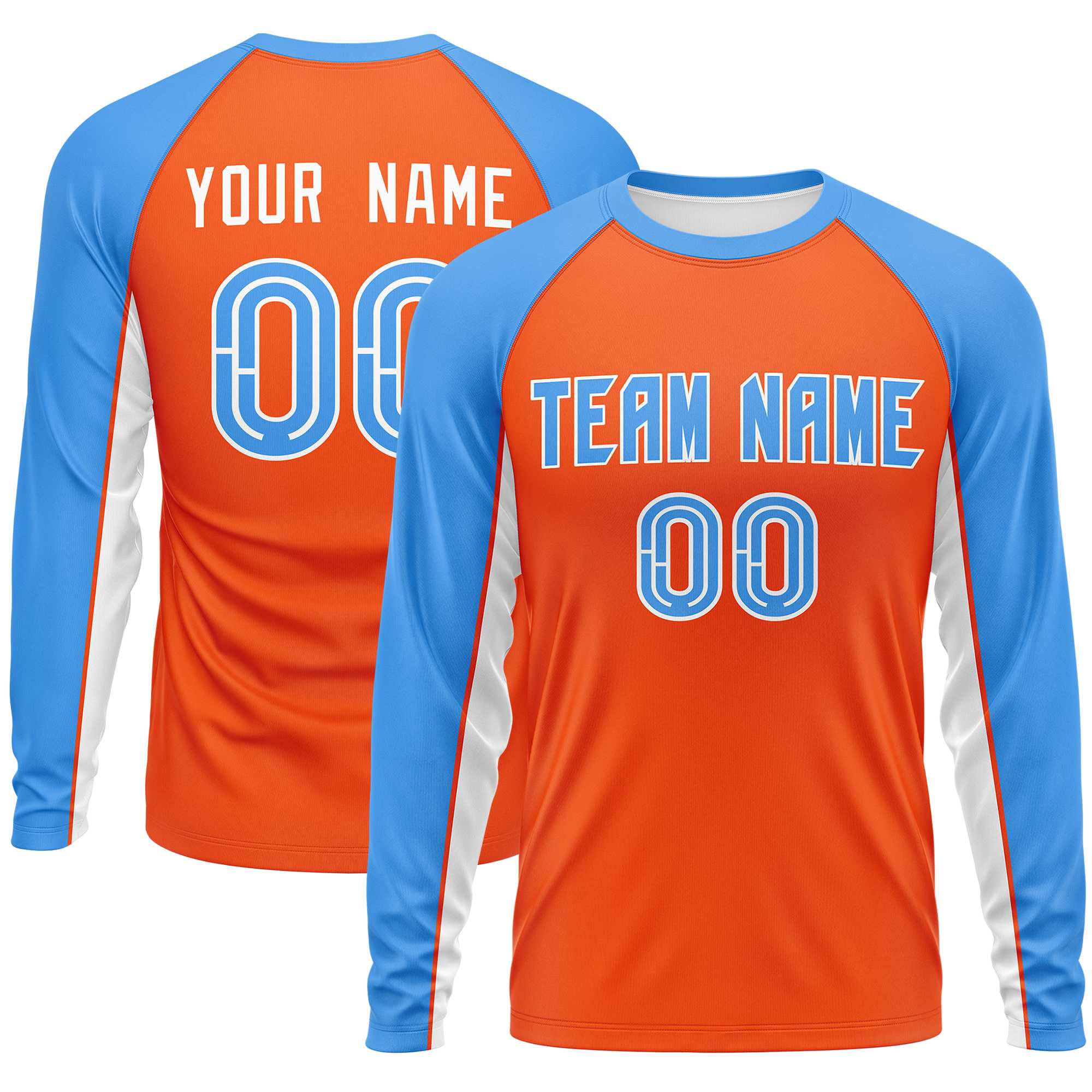 Custom Orange Powder Blue Crew Neck Raglan Long Sleeve Performance T-Shirt