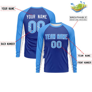 Custom Royal Powder Blue Crew Neck Raglan Long Sleeve Performance T-Shirt