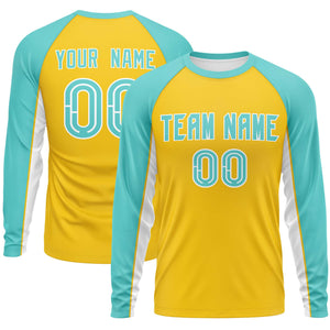 Custom Gold Bright Green Crew Neck Raglan Long Sleeve Performance T-Shirt