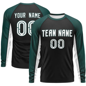 Custom Black Midnight Green Crew Neck Raglan Long Sleeve Performance T-Shirt