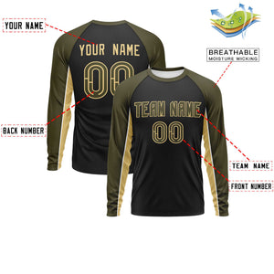 Custom Black Olive Crew Neck Raglan Long Sleeve Performance T-Shirt