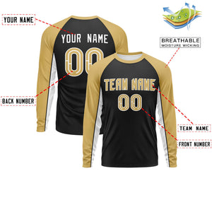 Custom Black Old Gold Crew Neck Raglan Long Sleeve Performance T-Shirt