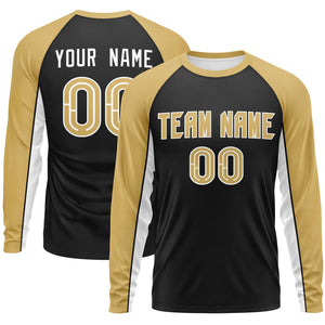 Custom Black Old Gold Crew Neck Raglan Long Sleeve Performance T-Shirt