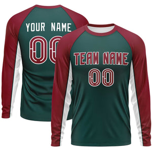 Custom Midnight Green Crimson Crew Neck Raglan Long Sleeve Performance T-Shirt