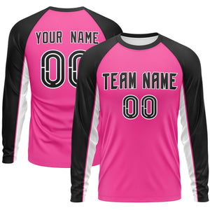 Custom Pink Black Crew Neck Raglan Long Sleeve Performance T-Shirt