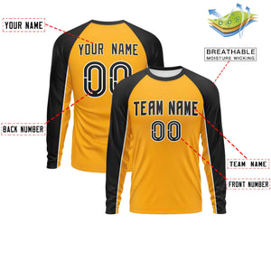 Custom Yellow Black Crew Neck Raglan Long Sleeve Performance T-Shirt