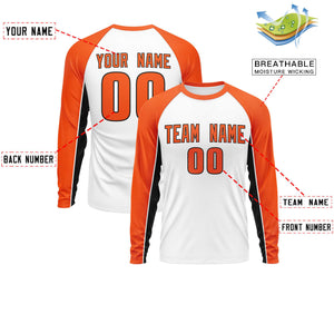 Custom White Orange Crew Neck Raglan Long Sleeve Performance T-Shirt