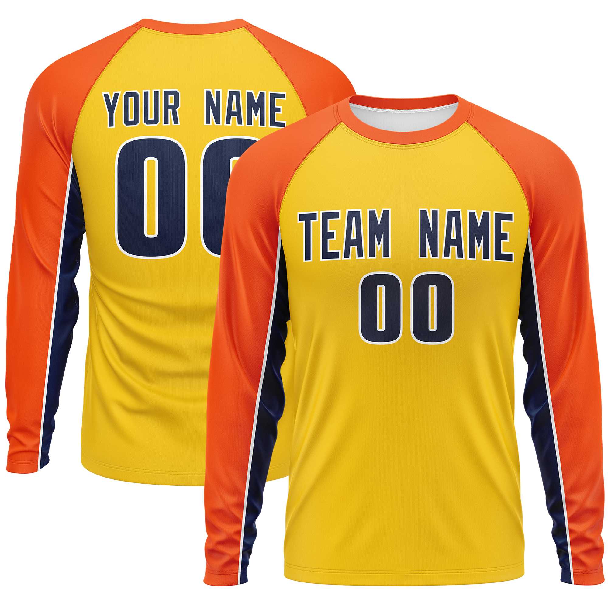 Custom Gold Orange Crew Neck Raglan Long Sleeve Performance T-Shirt