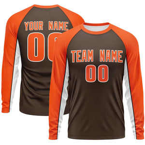 Custom Brown Orange Crew Neck Raglan Long Sleeve Performance T-Shirt