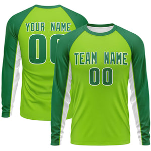 Custom Neon Green Kelly Green Crew Neck Raglan Long Sleeve Performance T-Shirt