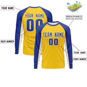 Custom Gold Royal Crew Neck Raglan Long Sleeve Performance T-Shirt