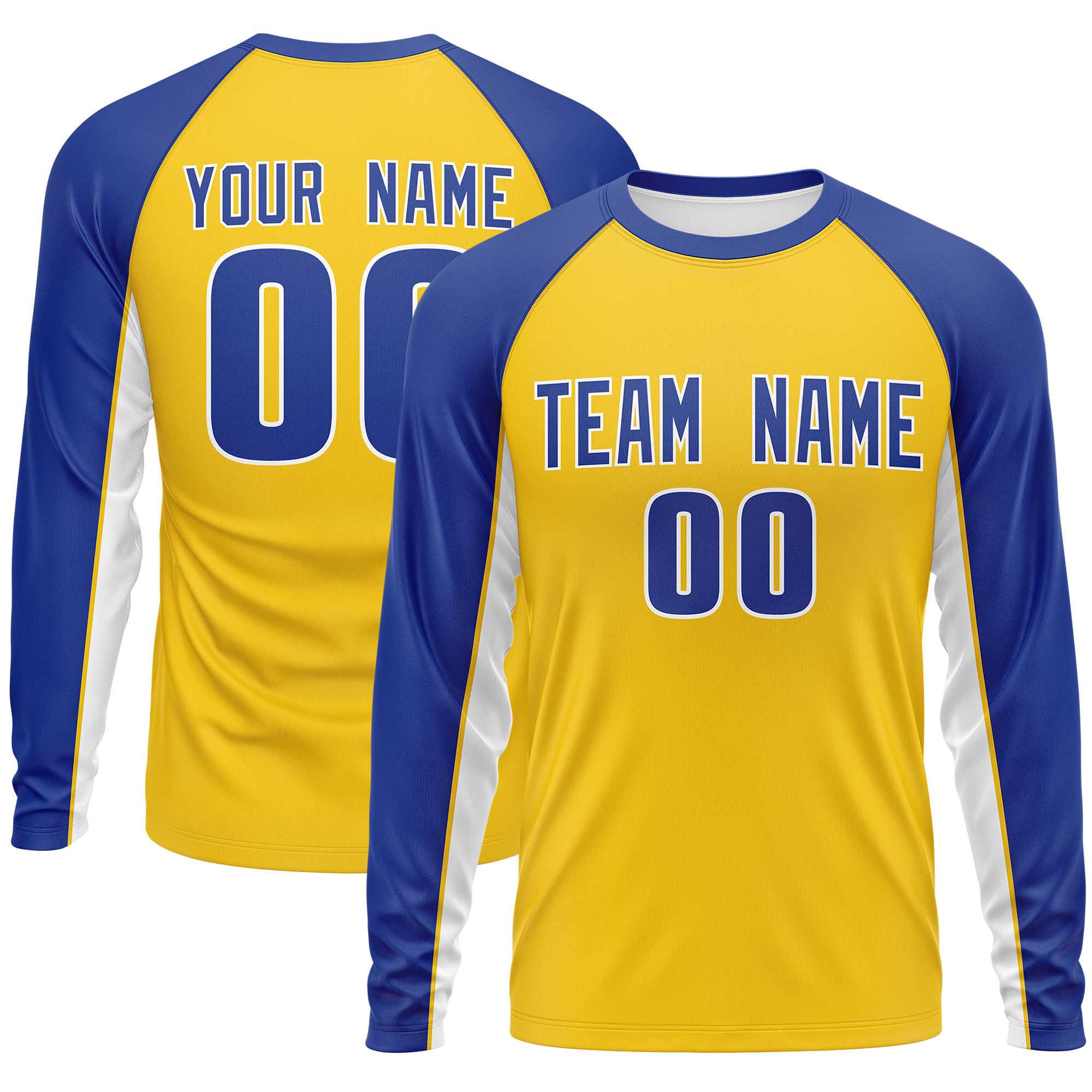 Custom Gold Royal Crew Neck Raglan Long Sleeve Performance T-Shirt