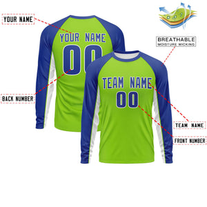 Custom Neon Green Royal Crew Neck Raglan Long Sleeve Performance T-Shirt