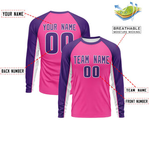 Custom Pink Purple Crew Neck Raglan Long Sleeve Performance T-Shirt