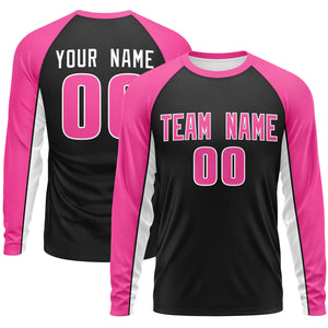 Custom Black Pink Crew Neck Raglan Long Sleeve Performance T-Shirt