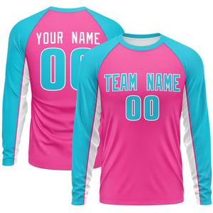 Custom Pink Sky Blue Crew Neck Raglan Long Sleeve Performance T-Shirt