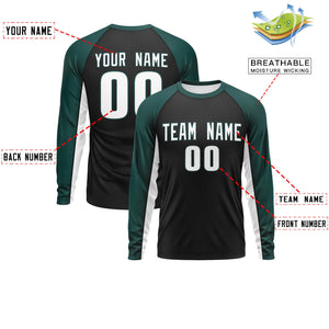 Custom Black Midnight Green Crew Neck Raglan Long Sleeve Performance T-Shirt